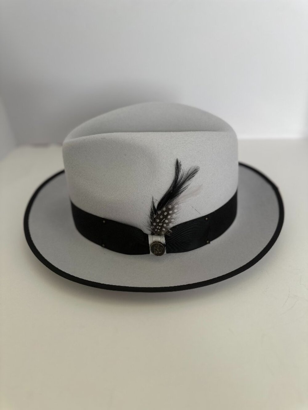 Steven Land Brooklyn Collection Fedora Silver Belly with Black Trim Brim Size M